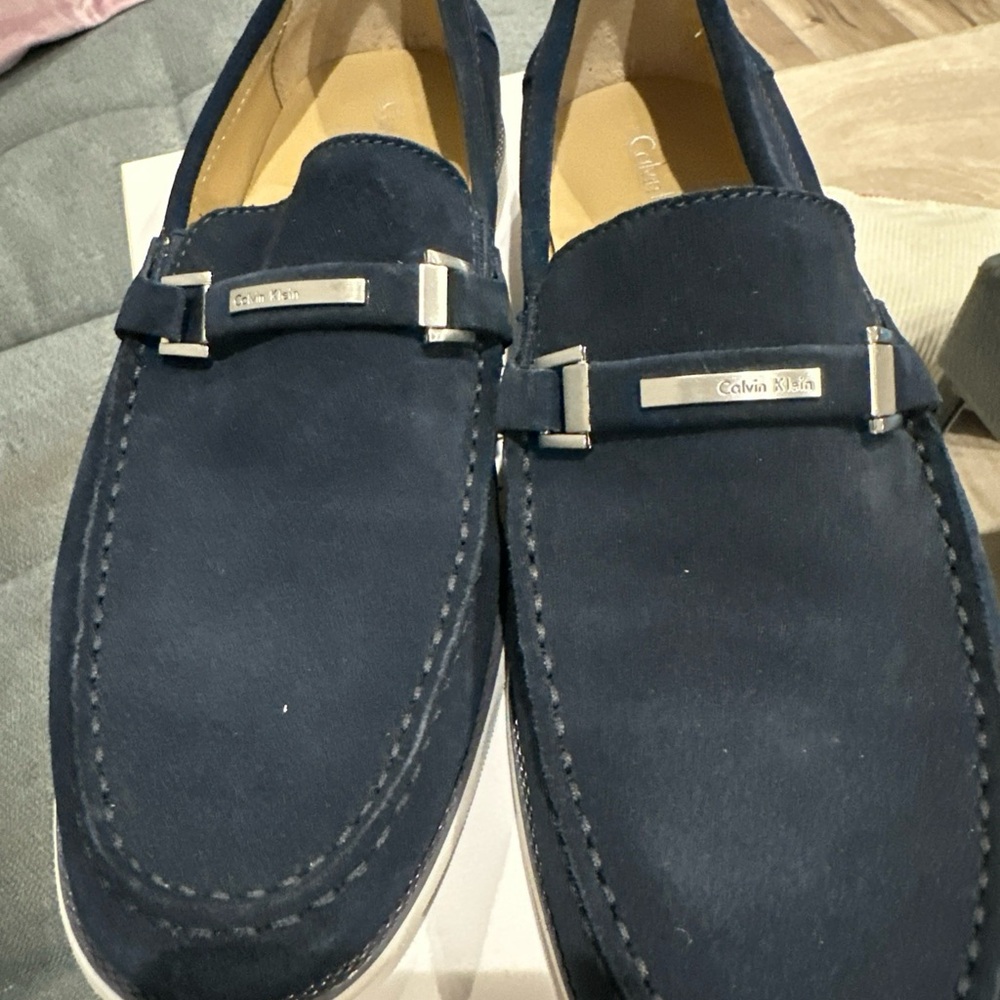 Calvin Klein Blue Suede Loafers with Silver Accents
